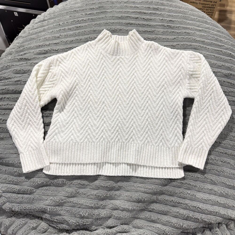 CALLIGRAPHIE Cream Textured Knit Mock Neck Sweater Small